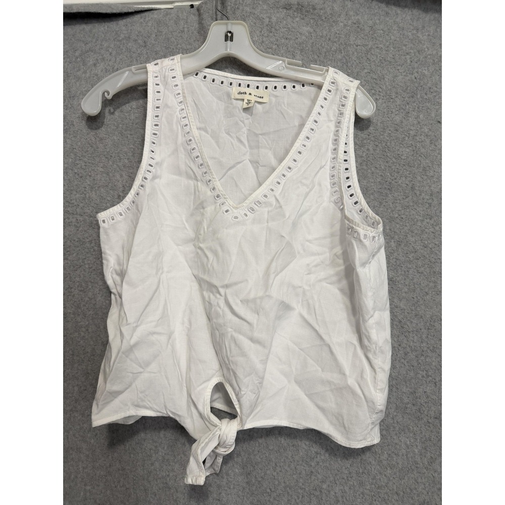 Cloth‎ & Stone Tank Top Womens S White V Neck Eyelet Trim Tie Front Boho